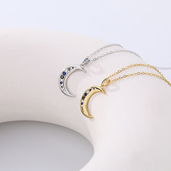 Friend's CZ Crescent Moon Casual 925 Sterling Silver Necklace