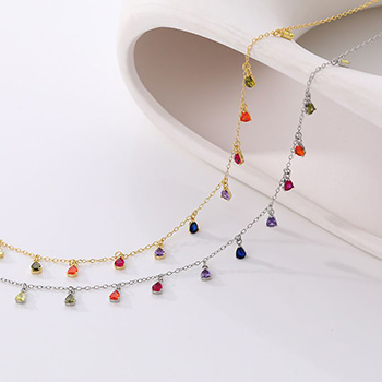 Colorful Rainbow Waterdrop CZ 925 Sterling Silver Necklace