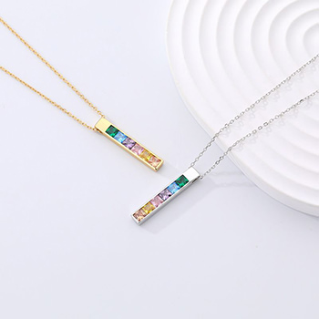 Colorful Rainbow  Zircon Column 925 Sterling Silver Necklace