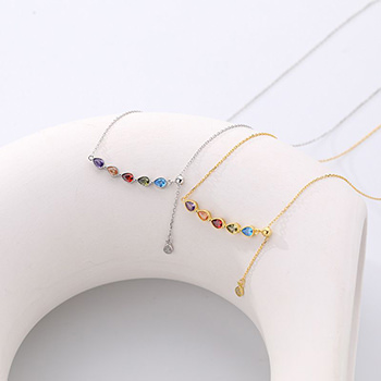 Colorful Waterdrop Zircon Smile 925 Sterling Silver Necklace