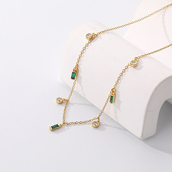 Fashion Geometry Colorful CZ Rectangle Round 925 Sterling Silver Necklace