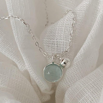 Simple Round Blue Lake 925 Sterling Silver Necklace