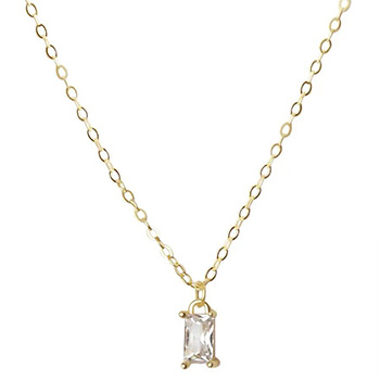 Simple Geometry Baguette CZ 925 Sterling Silver Curb Chain Necklace