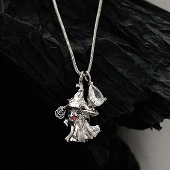 Halloween Holiday Magic Hat Ghost CZ 925 Sterling Silver Necklace