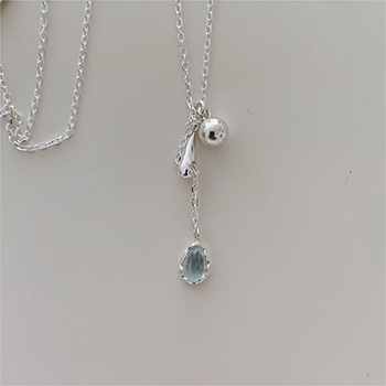 Fashion Waterdrop CZ Round Ball 925 Sterling Silver Necklace