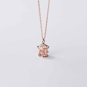 Girl CZ Merry-Go-Round 925 Sterling Silver Necklace