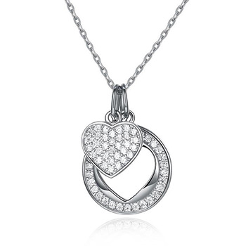 Fashion Heart CZ Circle 925 Sterling Siver Necklace