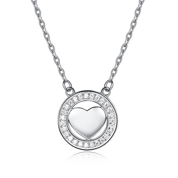 Fashion Heart CZ Circle 925 Sterling Siver Necklace