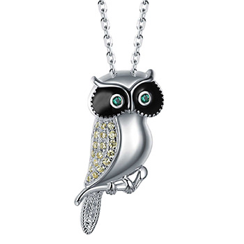 Fashion Owl CZ 925 Sterling Silver Necklace