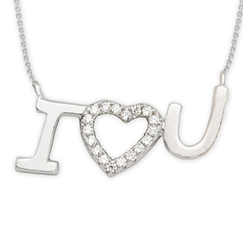 I Love You White CZ 925 Sterling Silver Rose Necklace