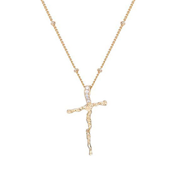 Unique Irregular CZ Cross 925 Sterling Silver Necklace