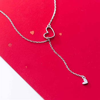 Hollow CZ Dangling Heart 925 Sterling Silver Necklace