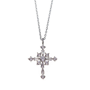 Holy CZ Flower Cross 925 Sterling Silver Necklace