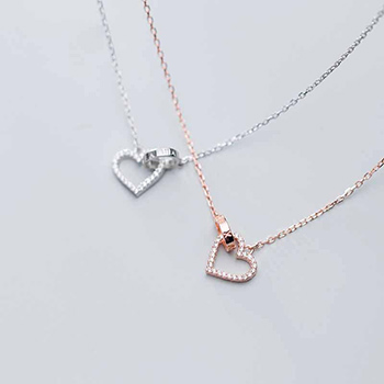 Promise CZ Hollow Heart Circle Linked 925 Sterling Silver Necklace