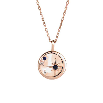 CZ Stars Moon Round Shell 925 Sterling Silver Necklace