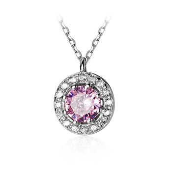 Round Pink CZ Round 925 Sterling Silver Necklace