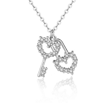 Honey Moon Hollow CZ Heart Key Lock 925 Sterling Silver Necklace