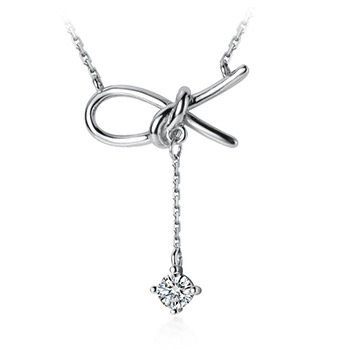 Sweet CZ Hollow Bowknot 925 Sterling Silver Necklace