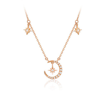 CZ Crescent Moon Stars Sun 925 Sterling Silver Necklace