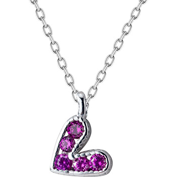 Delicate Purple CZ Heart Sterling Silver Adjustable Necklace