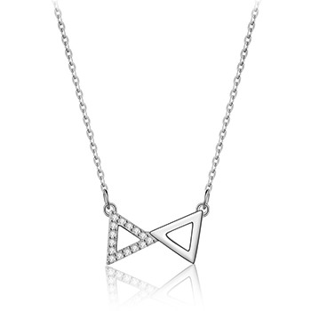 CZ Bi Triangle Hollow Bowknot 925 Silver Necklace