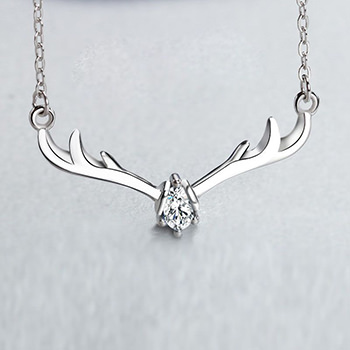 Sweet Antlers Elk Deer CZ 925 Sterling Silver Necklace