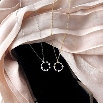 CZ Geometry Circle 925 Sterling Silver Necklace