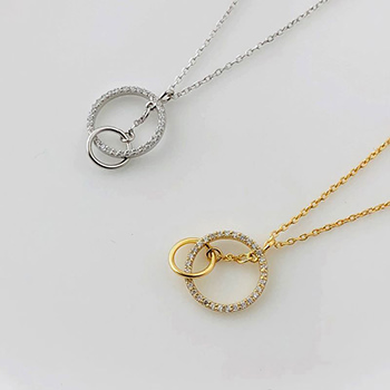 Honey Moon Double Circles CZ 925 Sterling Silver Necklace