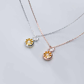 Fruit Lemon 925 Sterling Silver CZ Necklace