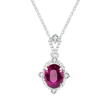 Vintage Exquisite Red Oval CZ 925 Sterling Silver Necklace