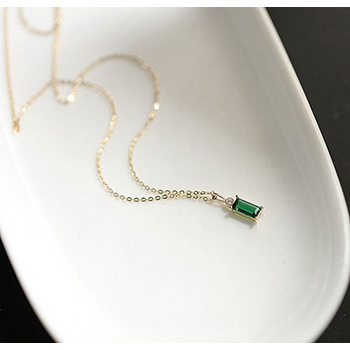 Geometry Baguette Green CZ 925 Sterling Silver Necklace