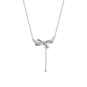 Fashion CZ Bowknot 925 Sterling Silver Necklace