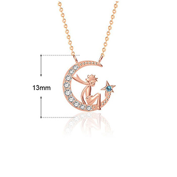 The Little Prince and His Crescent Moon Star 925 Sterling Silver Necklace