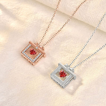 Beautiful Red CZ Heart Christmas Gift 925 Sterling Silver Necklace