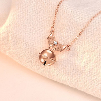 Girl CZ Bowknot Bell 925 Sterling Silver Necklace