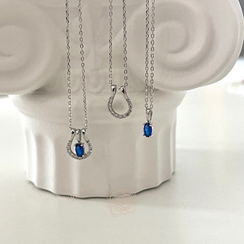 Women Blue Oval CZ River 925 Sterling Silver Necklace