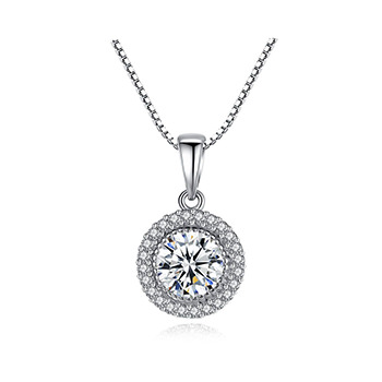 Women Micro Setting Round CZ 925 Sterling Silver Necklace