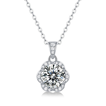 Sweet Moissanite CZ Flower 925 Sterling Silver Necklace