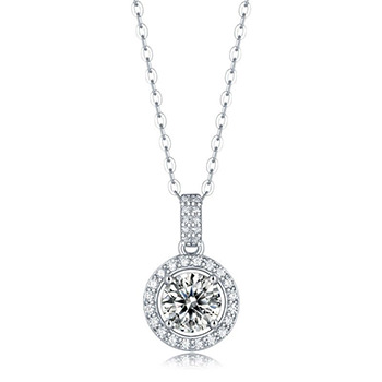 Holiday Moissanite CZ Waterdrop Round Flower 925 Sterling Silver Necklace