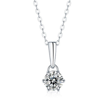 Elegant Six Claw V Shape Moissanite CZ 925 Sterling Silver Necklace