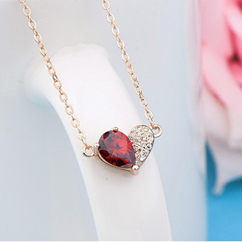 Sweet Irregular Red CZ Heart 925 Sterling Silver Necklace