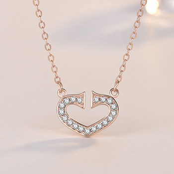 Office Irregular Broken CZ Heart 925 Sterling Silver Necklace