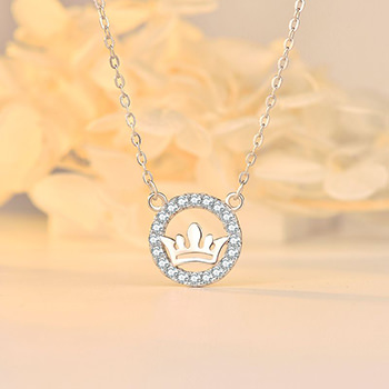 Ellegant CZ Queen Crown 925 Sterling Silver Necklace