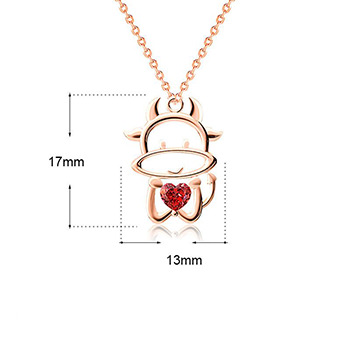 Cute Red CZ Hollow Chinese Zodiac Cattle 925 Sterling Silver Necklace