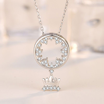 Elegant CZ Circle Crown 925 Sterling Silver Necklace