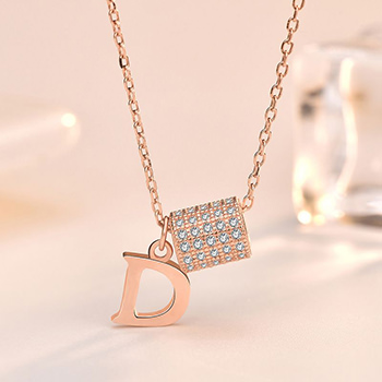 Elegant CZ Tube Letter D 925 Sterling Silver Necklace