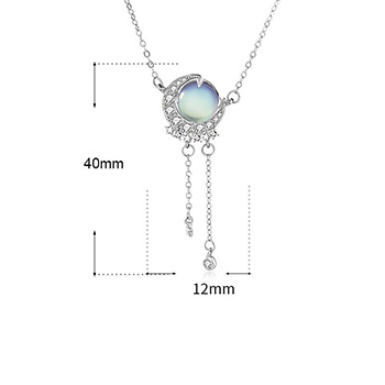 Natural Moonstone Star CZ Crescent Moon 925 Sterling Silver Necklace