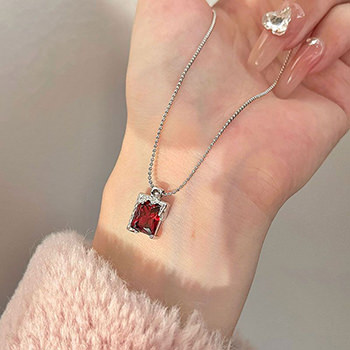 Elegant Red Baguette CZ Lavas 925 Sterling Silver Necklace