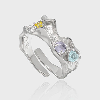 Modern Colorful CZ Irregular 925 Sterling Silver Adjustable Ring