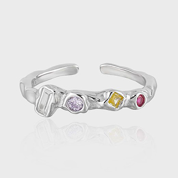 Rhombus Round Rectangle Colorful CZ 925 Sterling Silver Adjustable Ring